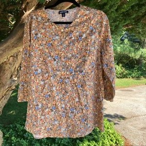 Lands End Floral Peasant Button Front Long Sleeve Top